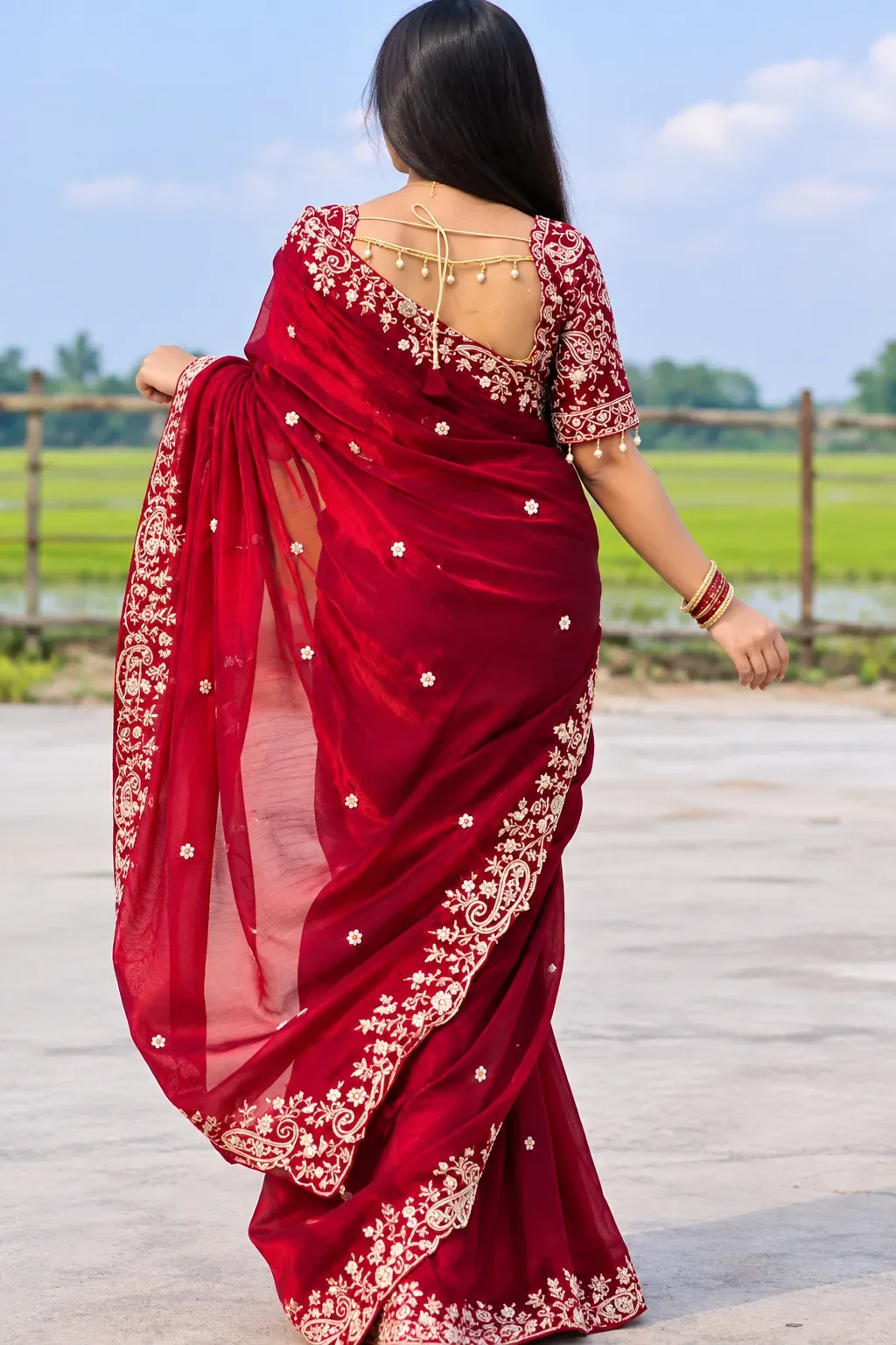 Premium Maroon Embrodered Daree