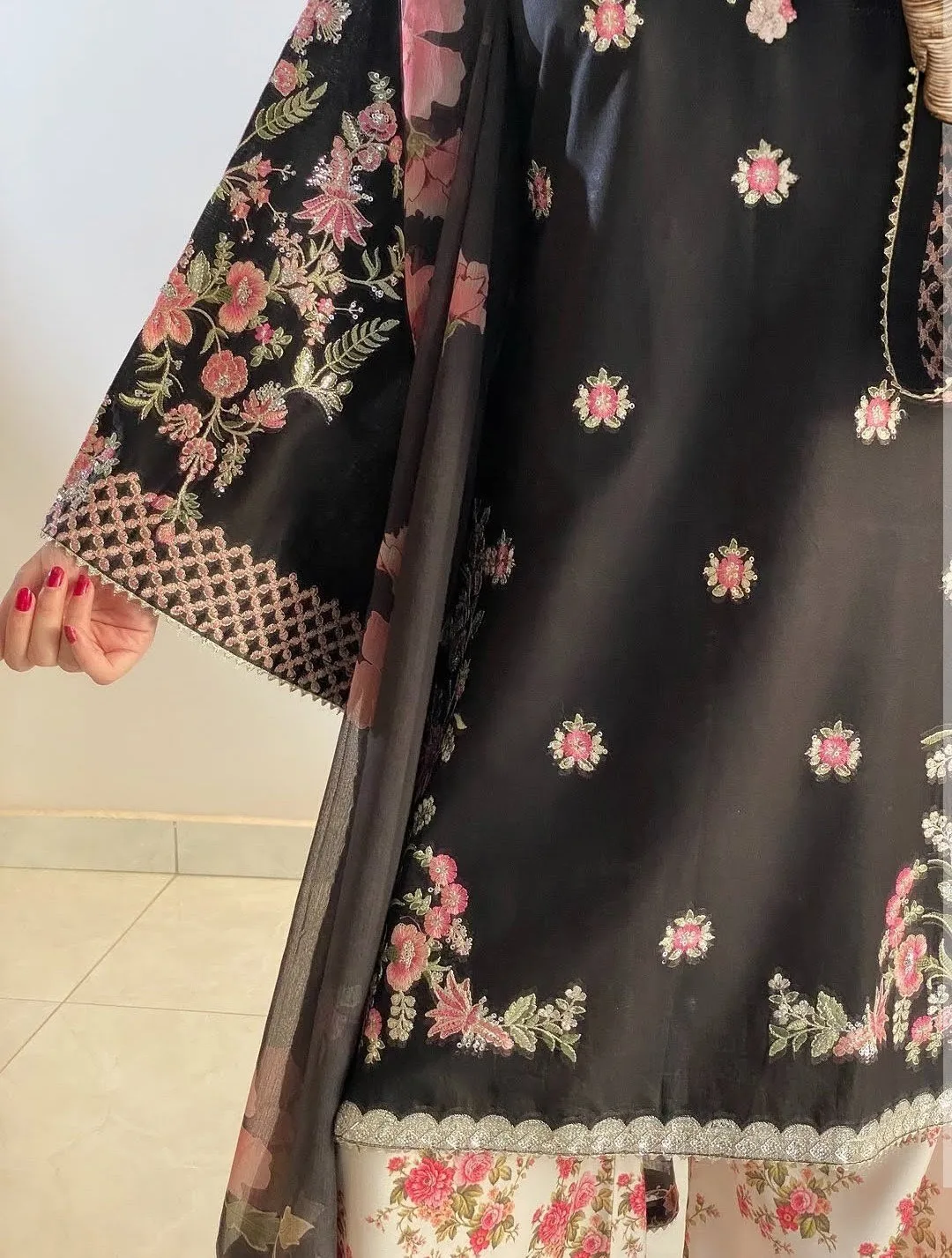 Black Floral Embroidered 3-piece Set