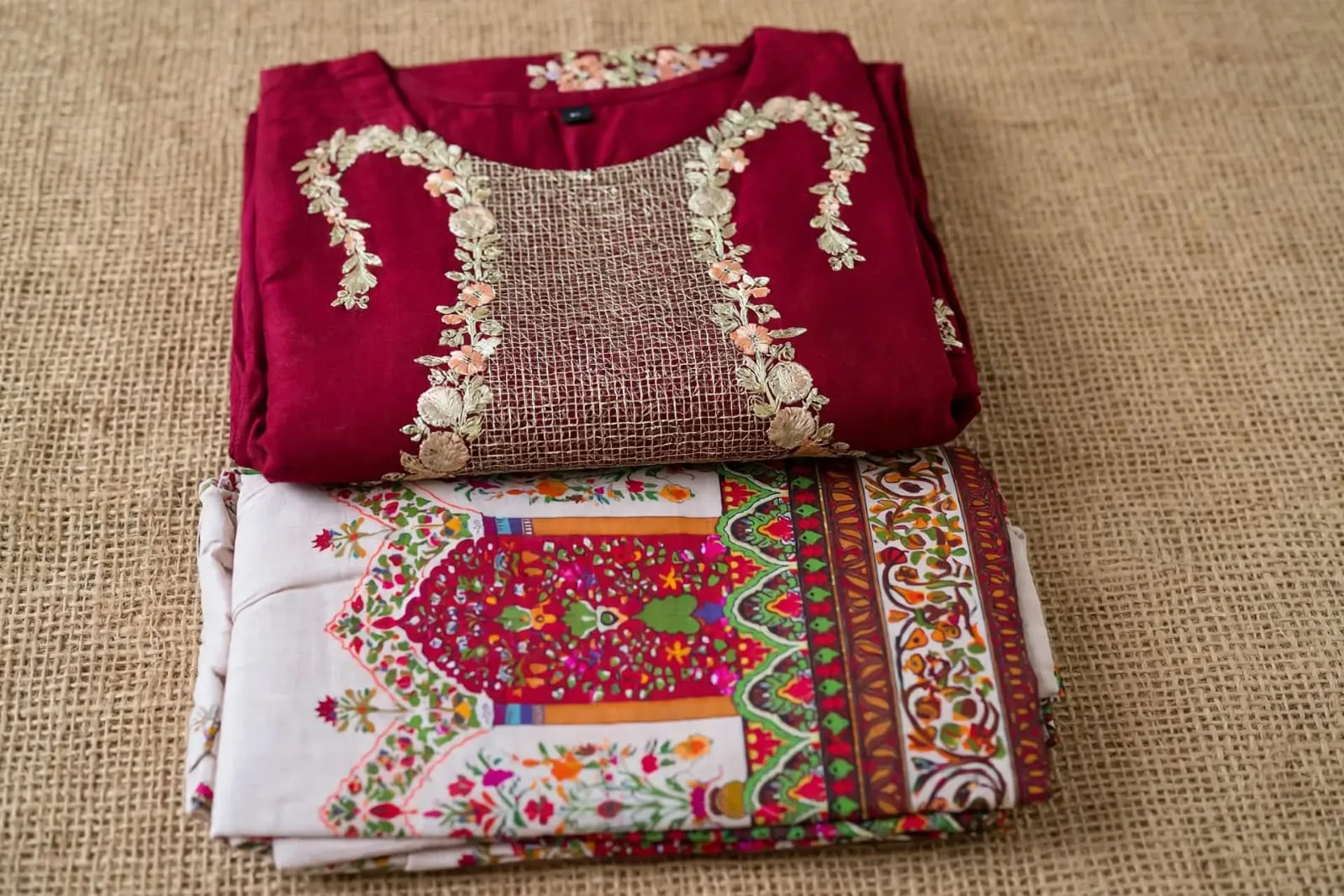 Maroon Elegance Embroidered 2-Piece Dress
