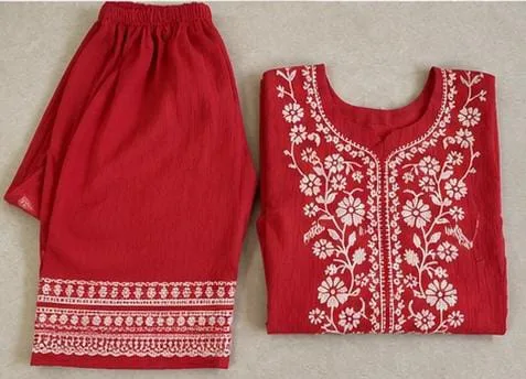Red Floral Emboss Print 2-Piece