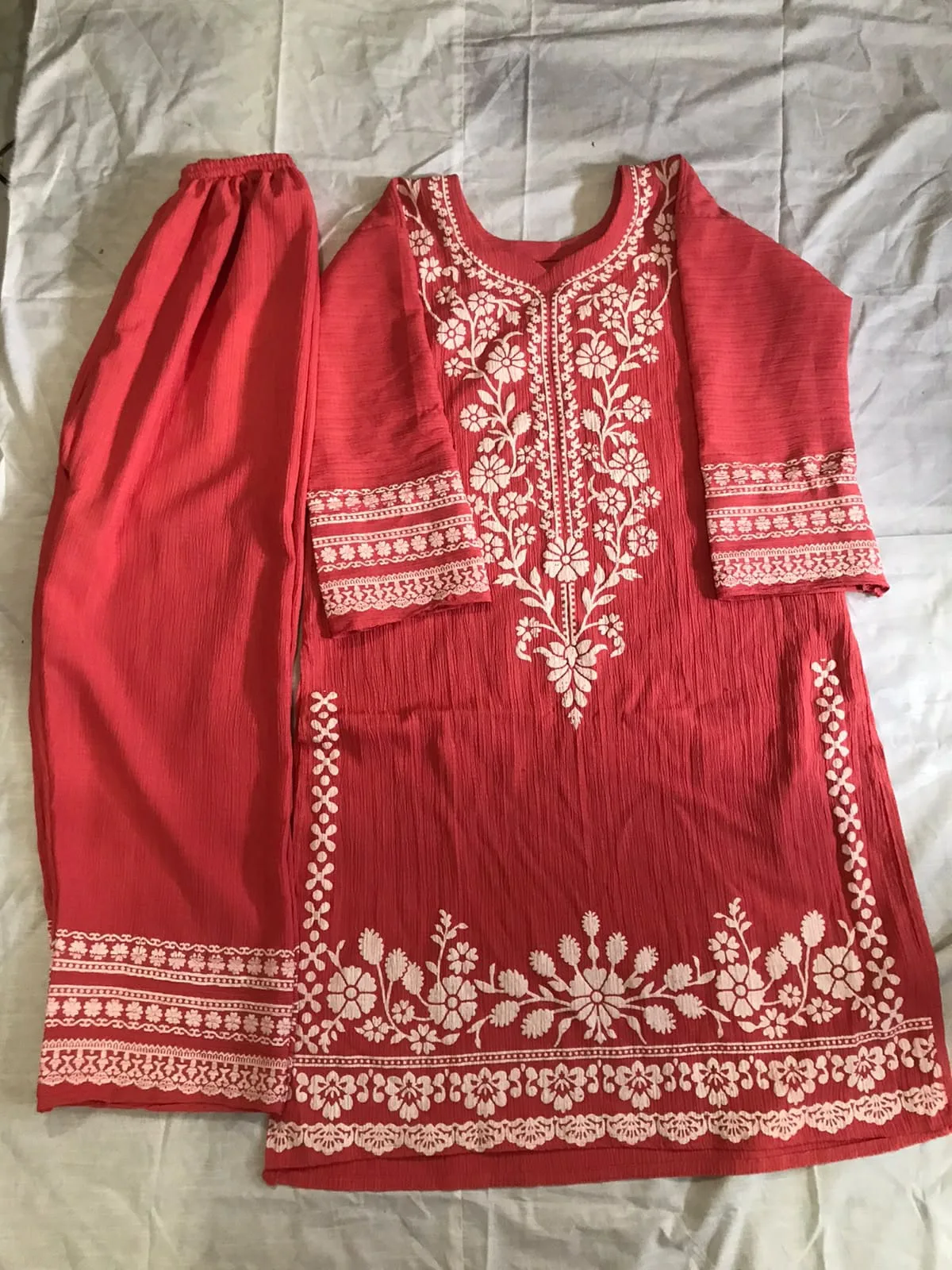 Red Floral Emboss Print 2-Piece