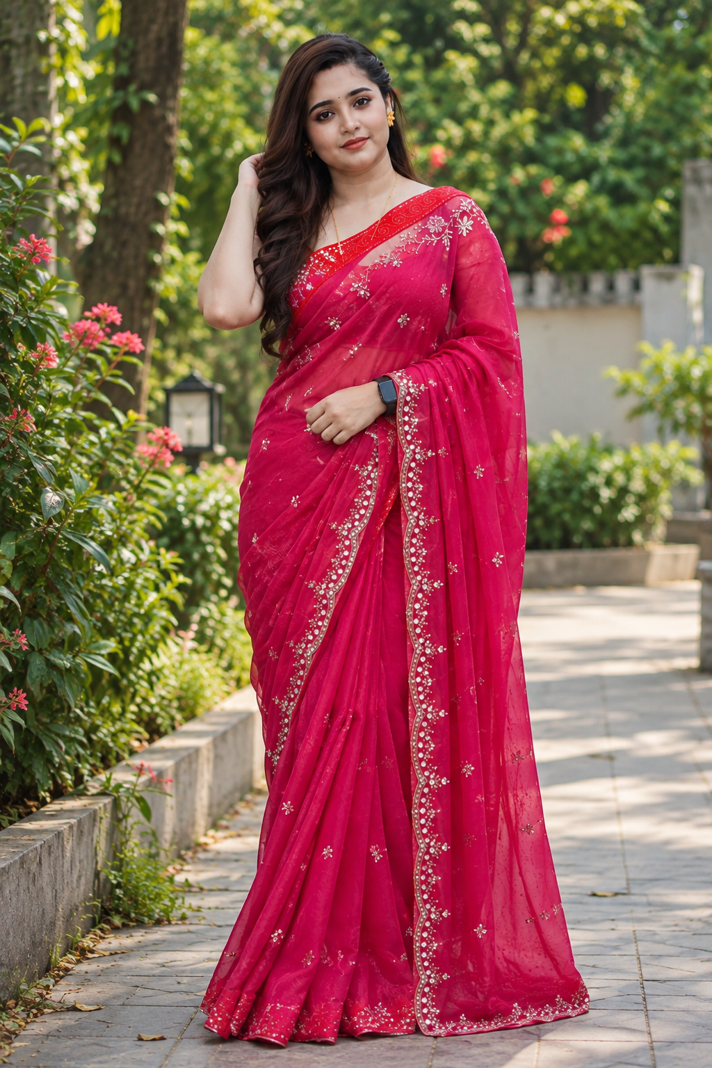 Rosy Luxe Embroidered Saree