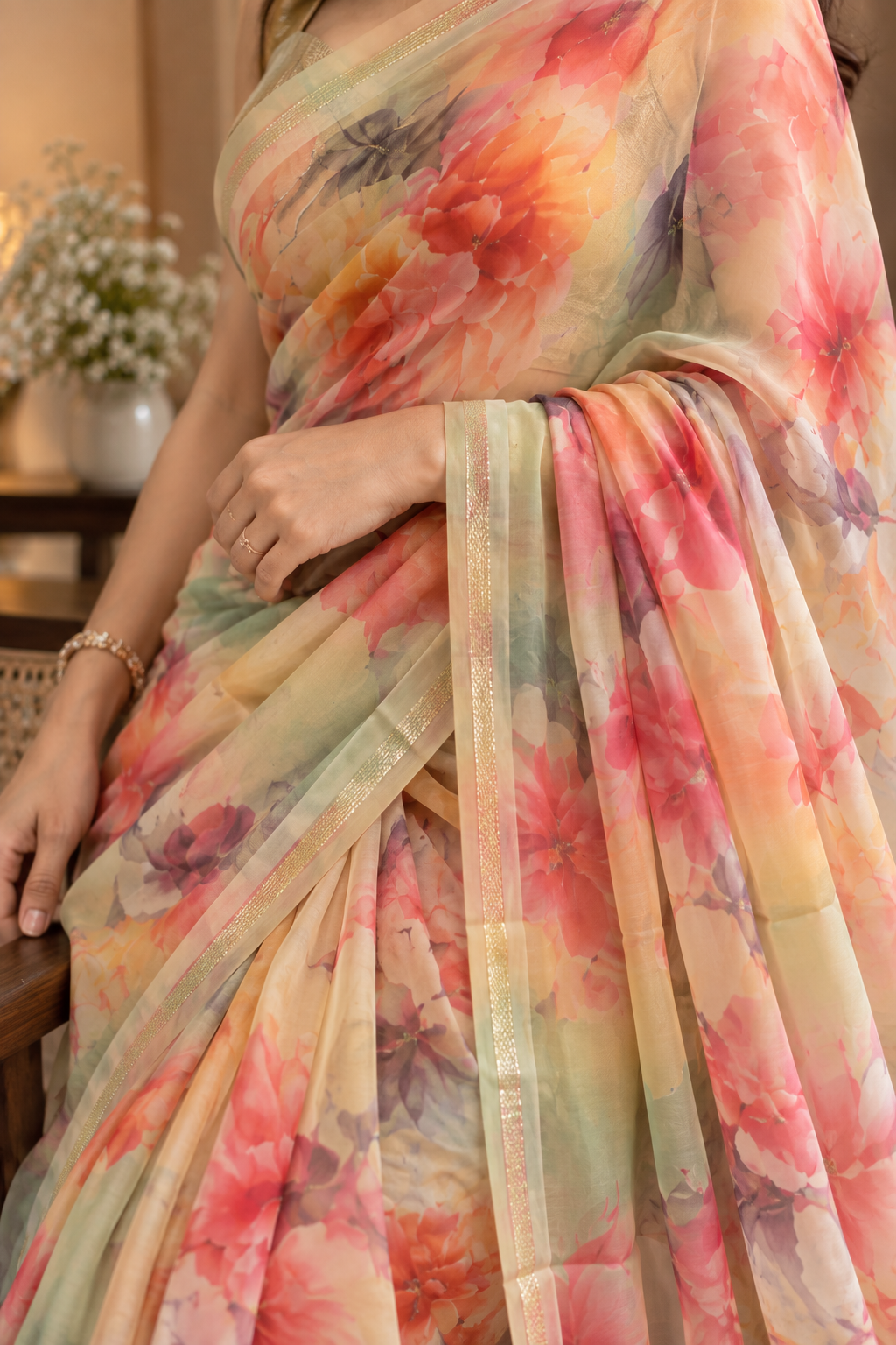Pastel Bloom Chiffon Saree