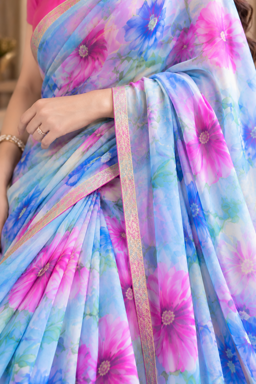 Pastel Bloom Floral Saree