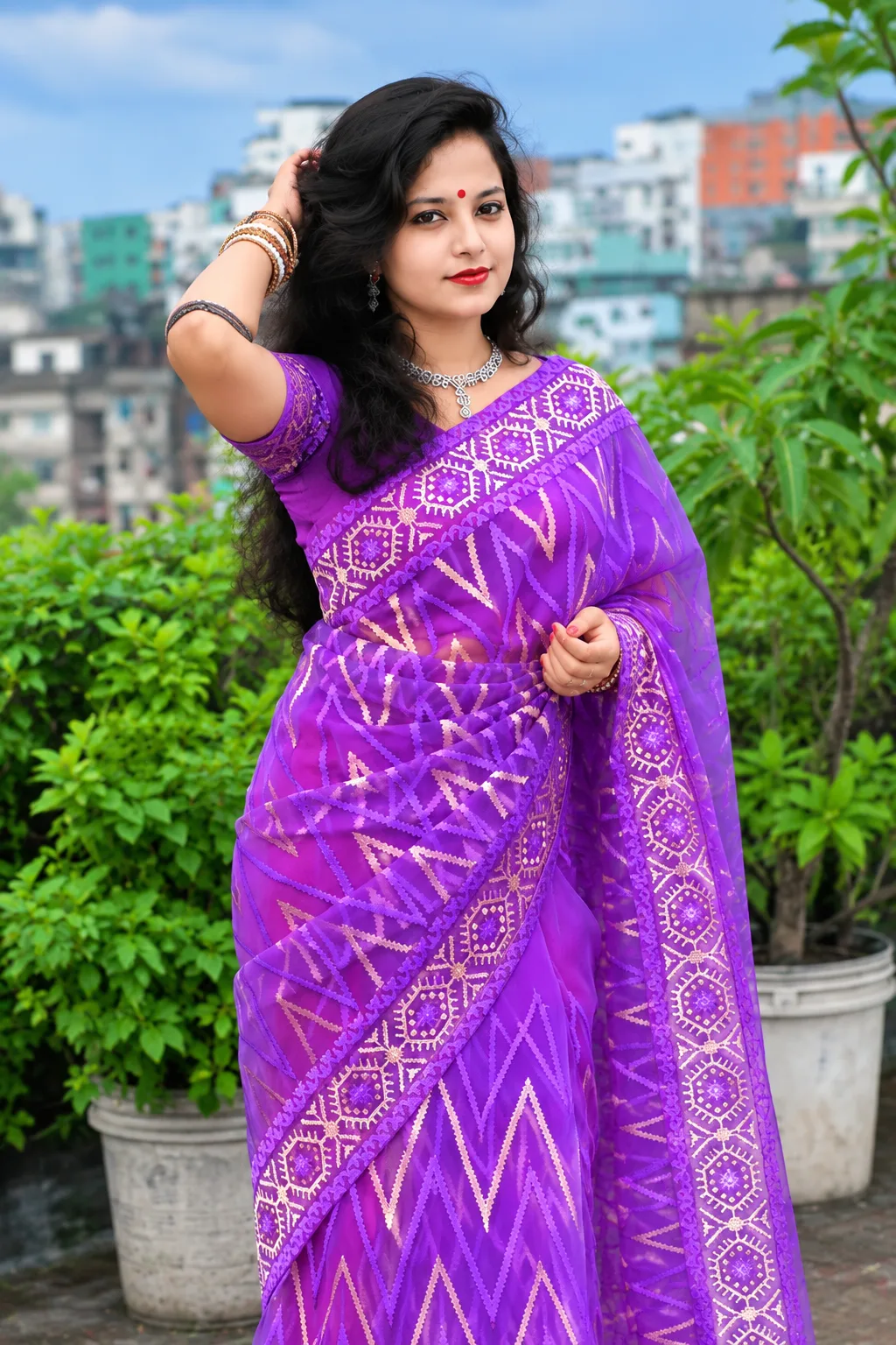 Royal Purple Embroidery Saree