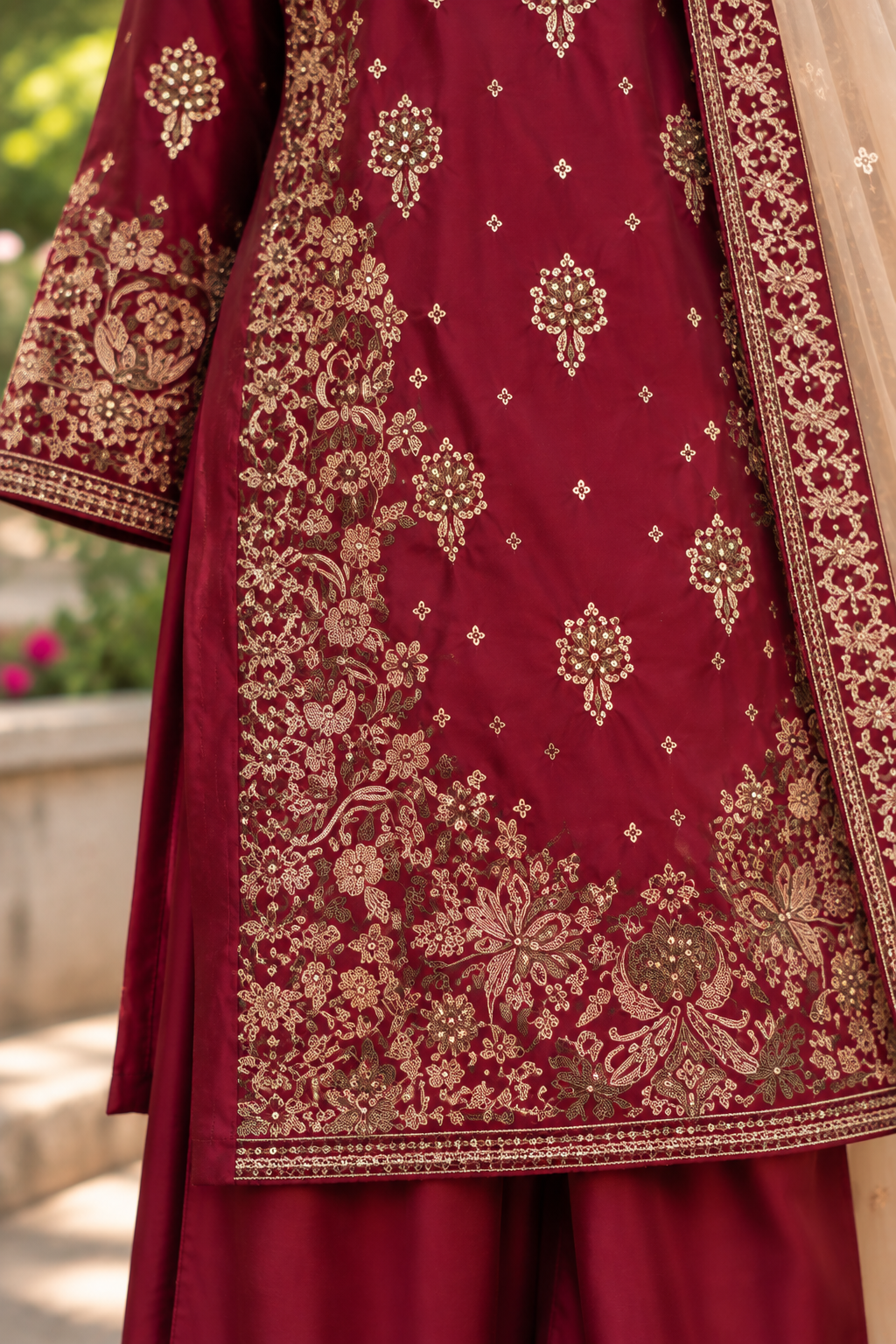 Royal Burgundy Embroidered 3-Piece Suit