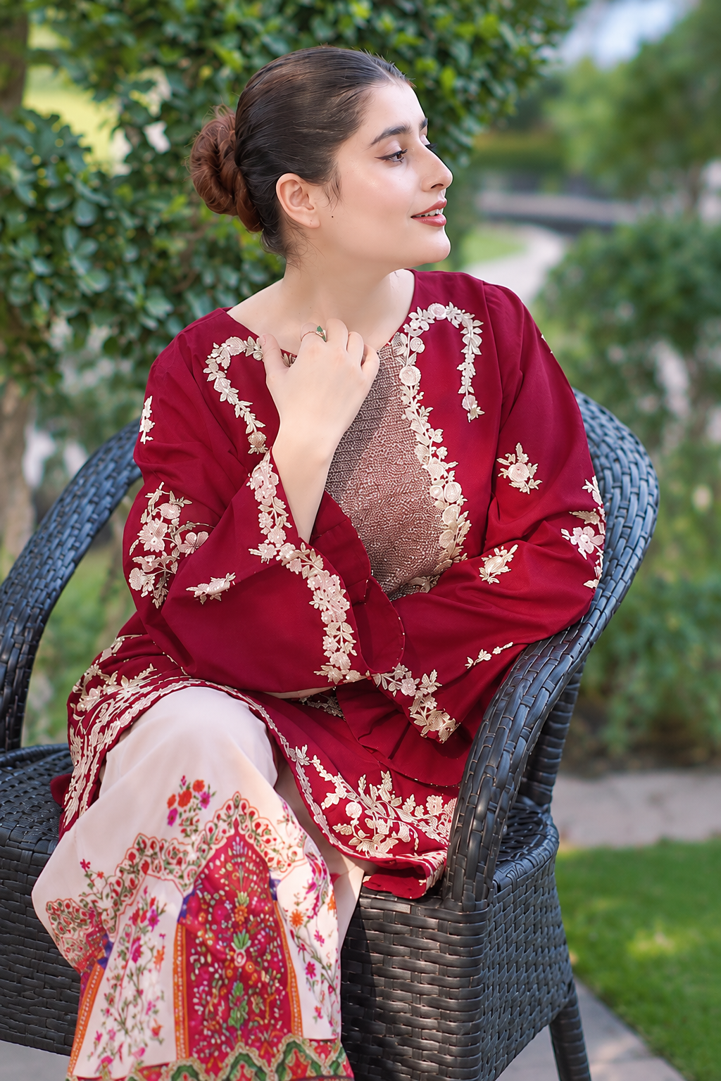 Maroon Elegance Embroidered 2-Piece Dress