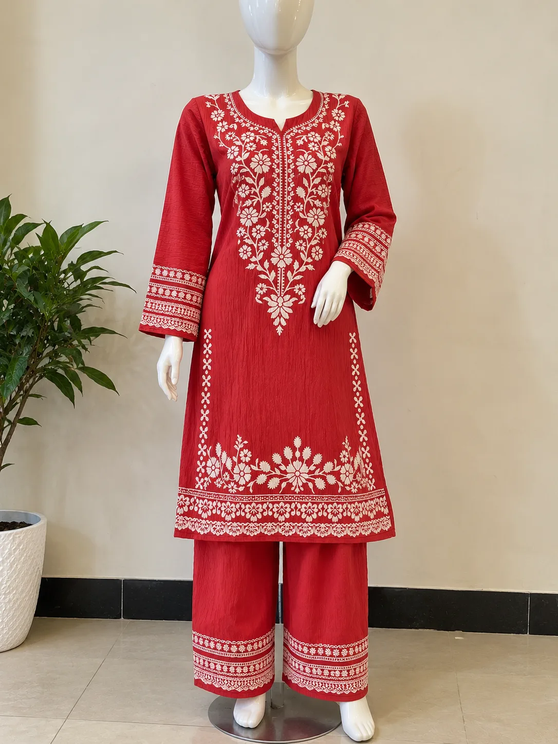 Red Floral Emboss Print 2-Piece
